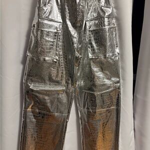 Rebdolls Shiny Silver Croc-Pattern Cargo Pants
